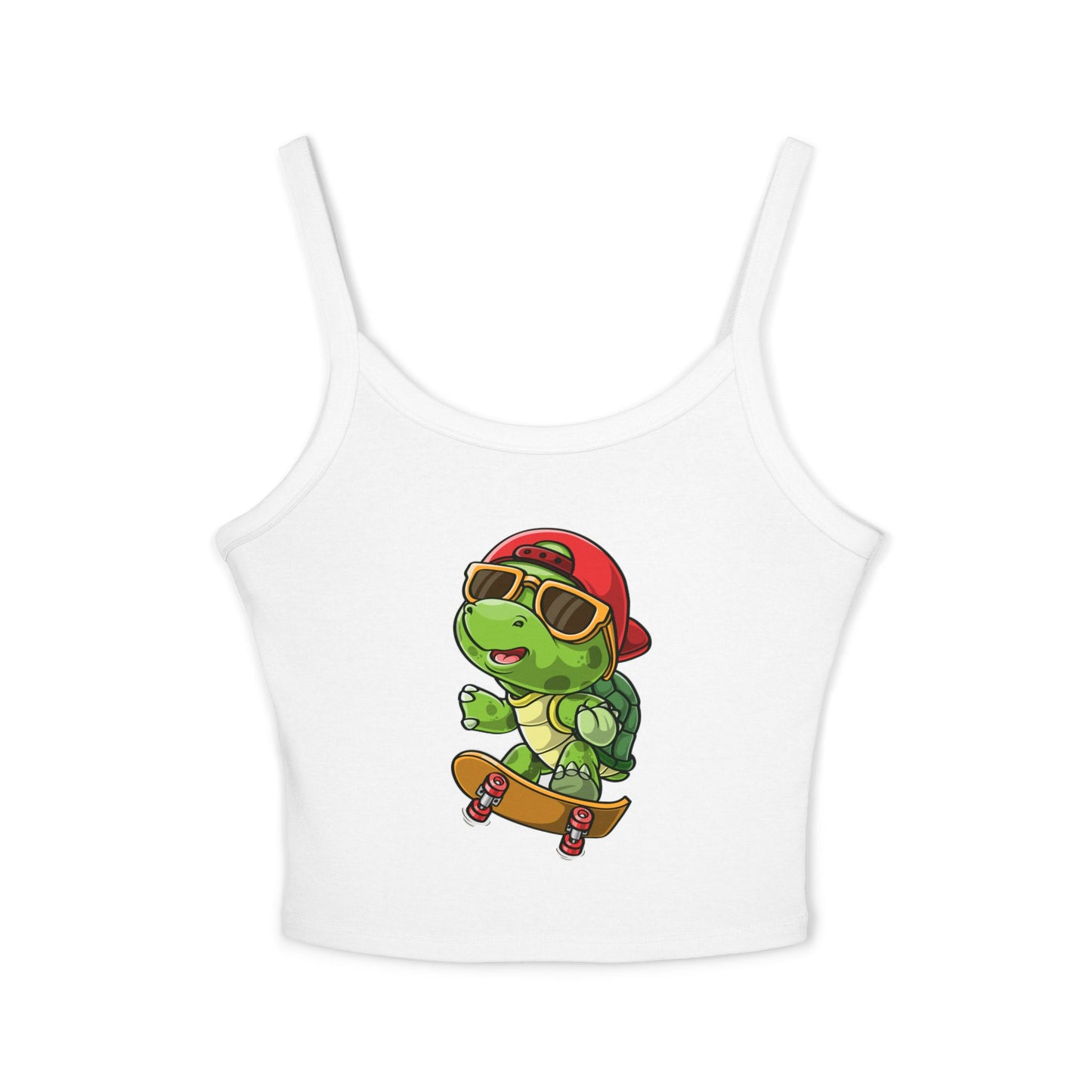 Princess Grace   Cute Cartoon Turtle Skateboarding Women's Spaghetti Strap Tank Top