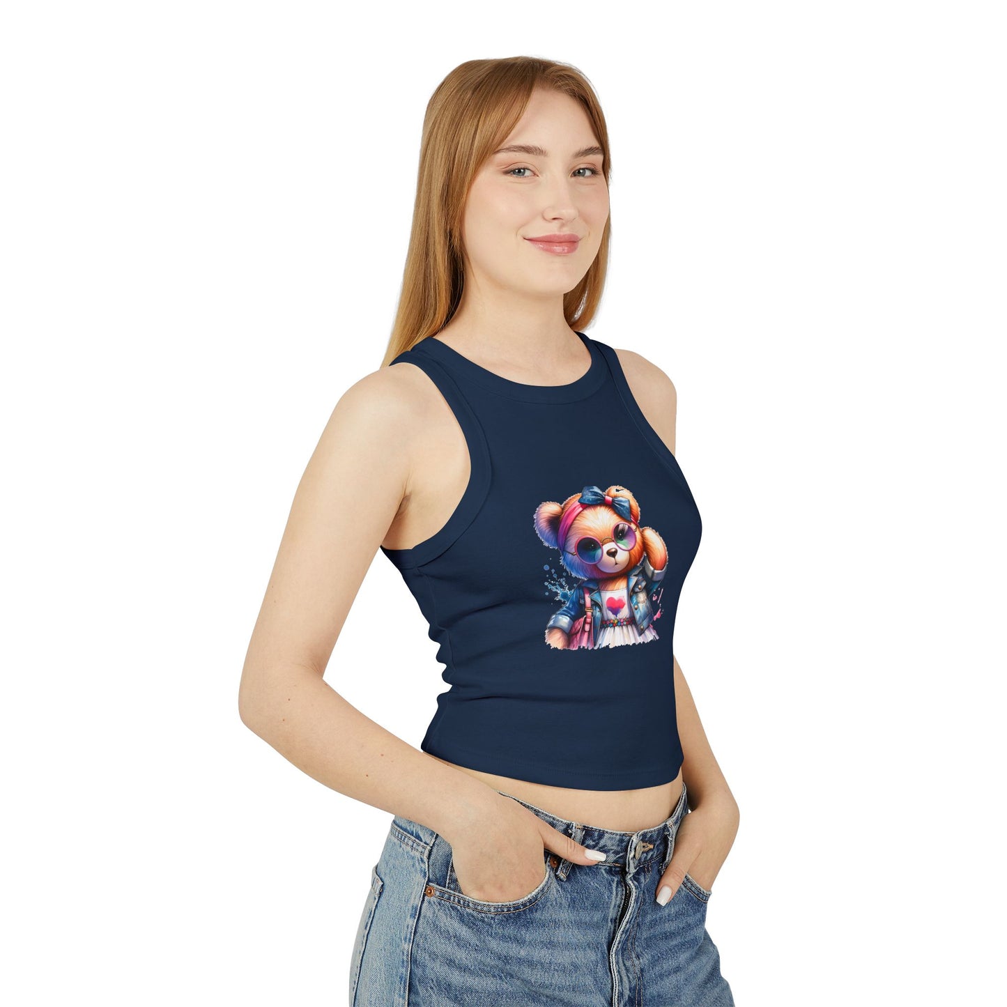 Princess Grace  Cute Bear Graphic Women's Micro Rib Racer Tank Top