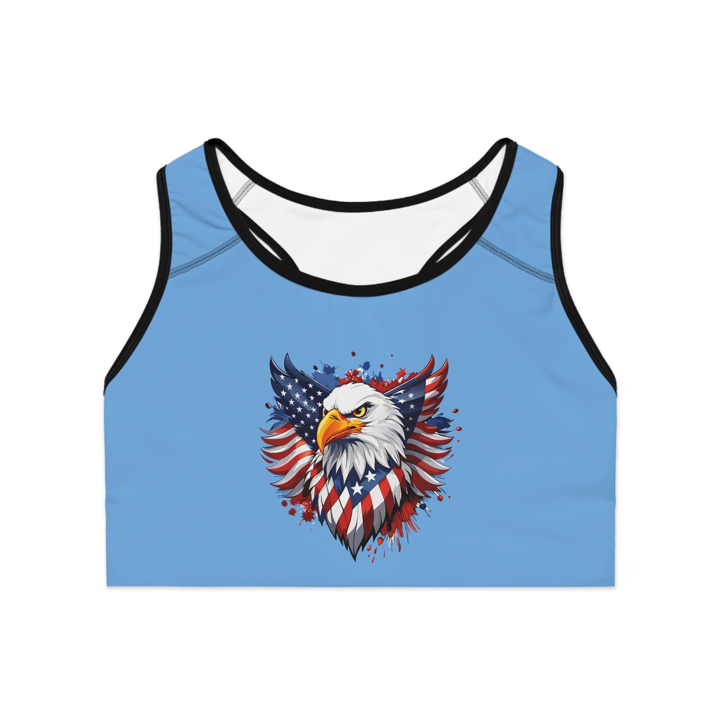 Princess Grace  Patriotic Eagle Sports Bra  USA Flag Design  Perfect for Activewear