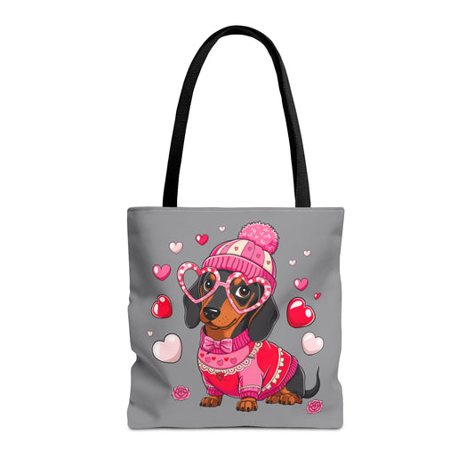 Princess Grace  Cute Dog Lover Tote Bag Adorable Dachshund with Hearts