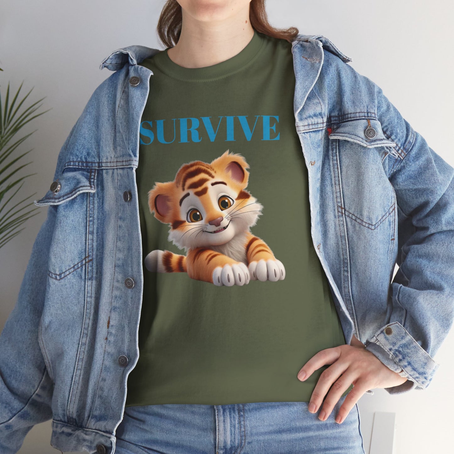 Princess Grace  Survive Tiger Unisex Heavy Cotton Tee Cute Animal Graphic