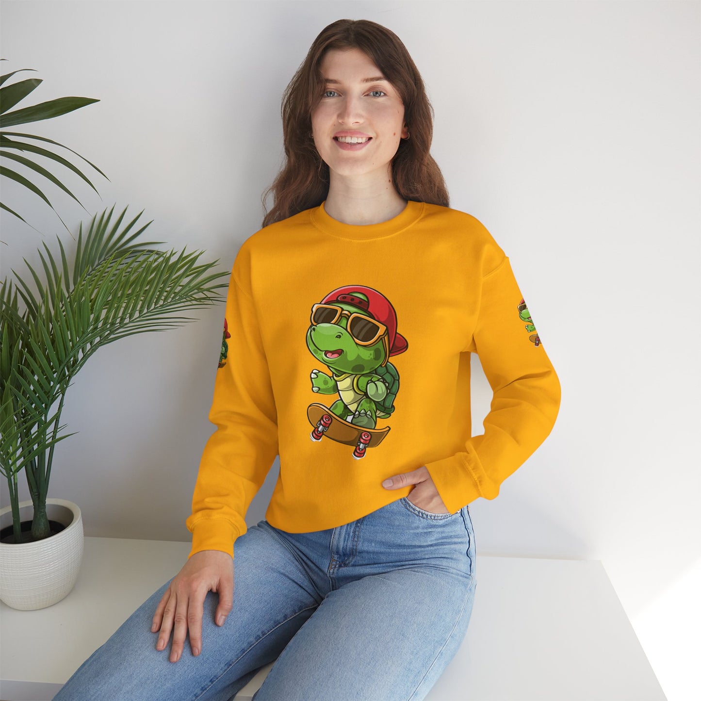 Princess Grace  Cool Turtle Skateboarding Crewneck Sweatshirt for Kids and Teens