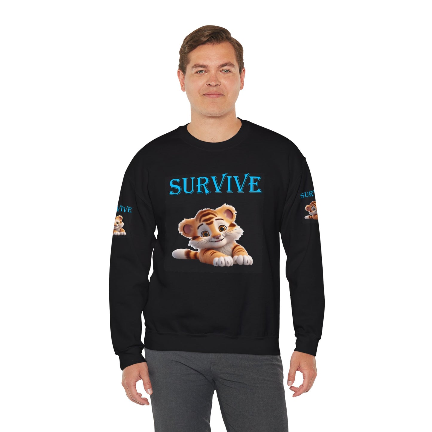 Princess Grace  Survive Tiger Unisex Crewneck Sweatshirt  Cute Animal Design for Comfort & Style