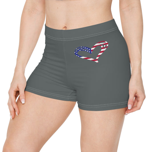 Princess Grace  Patriotic Heart Women's Shorts for Summer Fun