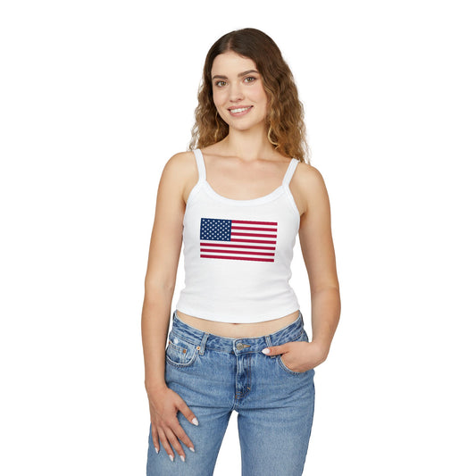 Princess Grace  Patriotic Women's Spaghetti Strap Tank Top USA Flag Design