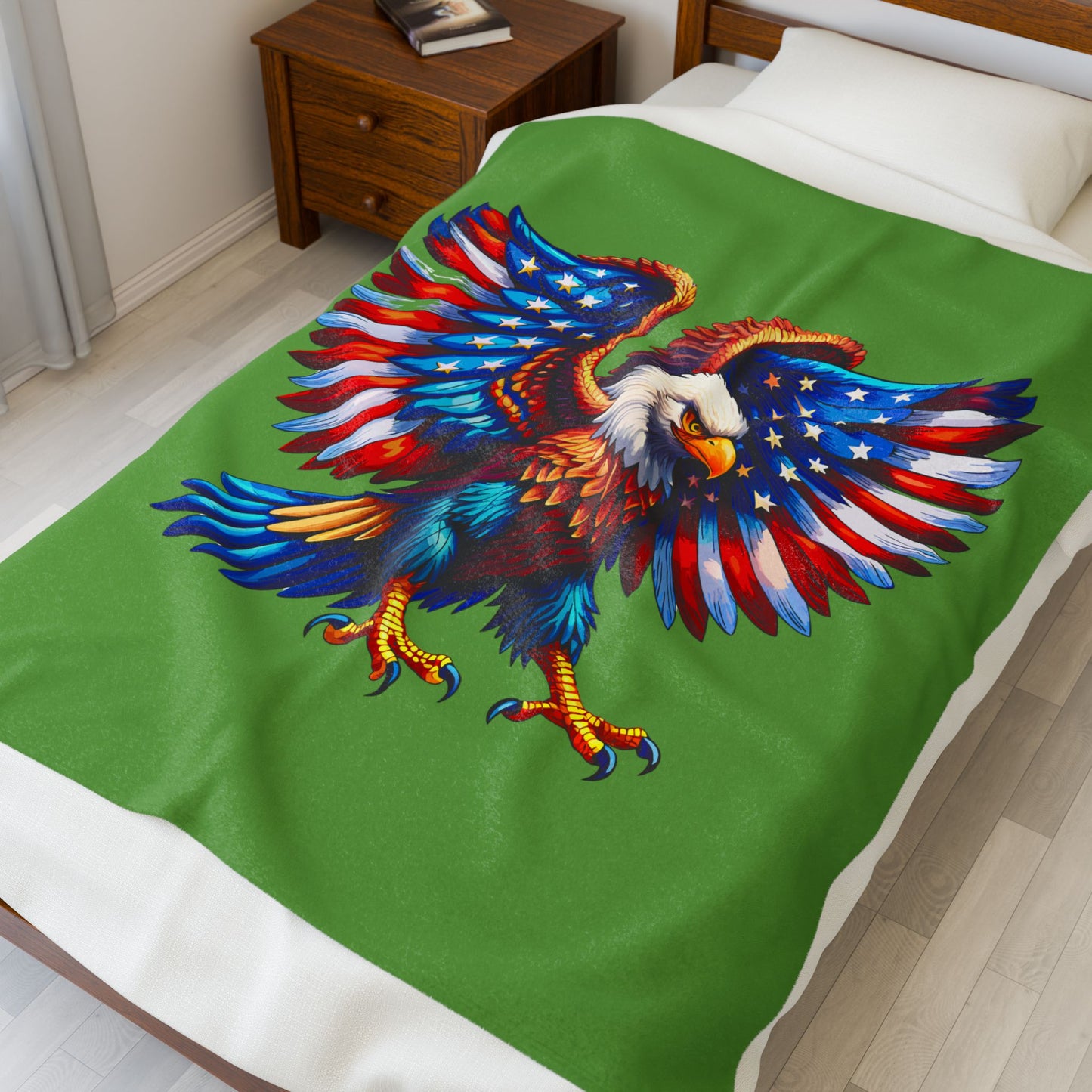 Princess Grace  Patriotic Eagle Velveteen Plush Blanket  Cozy Americana Home Decor