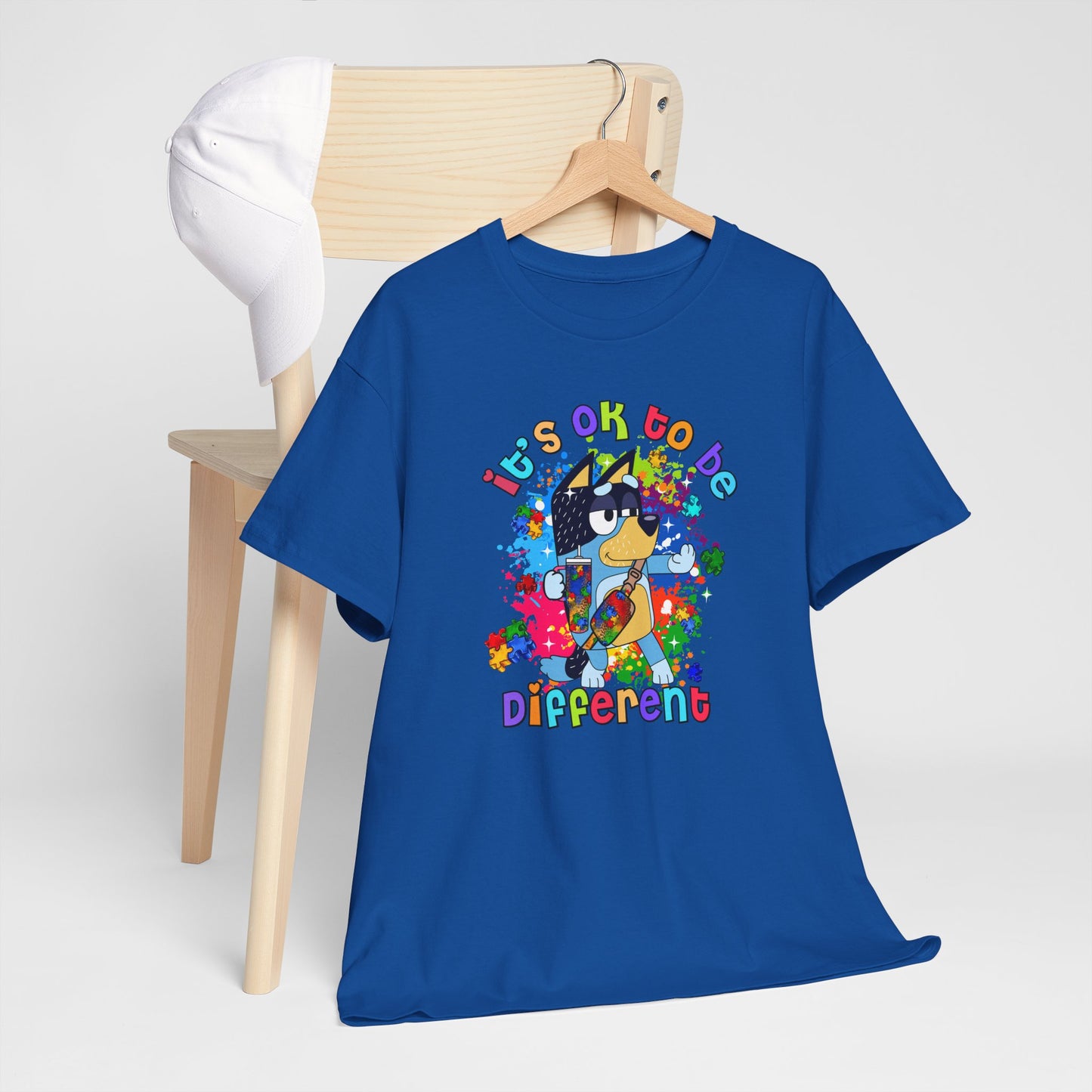 Princess Grace  Bluey  Unisex Heavy Cotton Tee  "It's OK to Be Different" - Colorful Graphic T-Shirt for Self-Expression