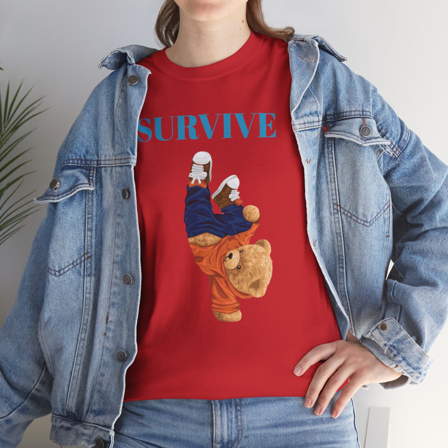 Princess Grace  Survive Bear Graphic Unisex Heavy Cotton Tee Casual Streetwear Tee for Everyday Adventures