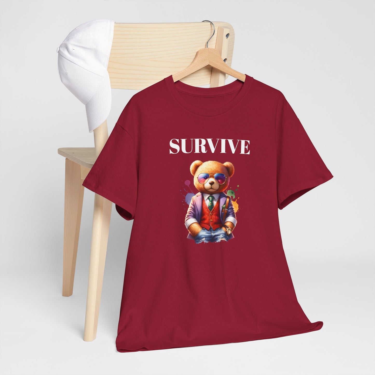 Princess Grace  Unisex Heavy Cotton Tee  'Survive' Teddy Bear Graphic T-Shirt for Casual Wear