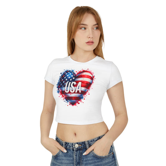 Princess Grace  USA Heart Women's Baby Tee  Patriotic Crop Top for Independence Day