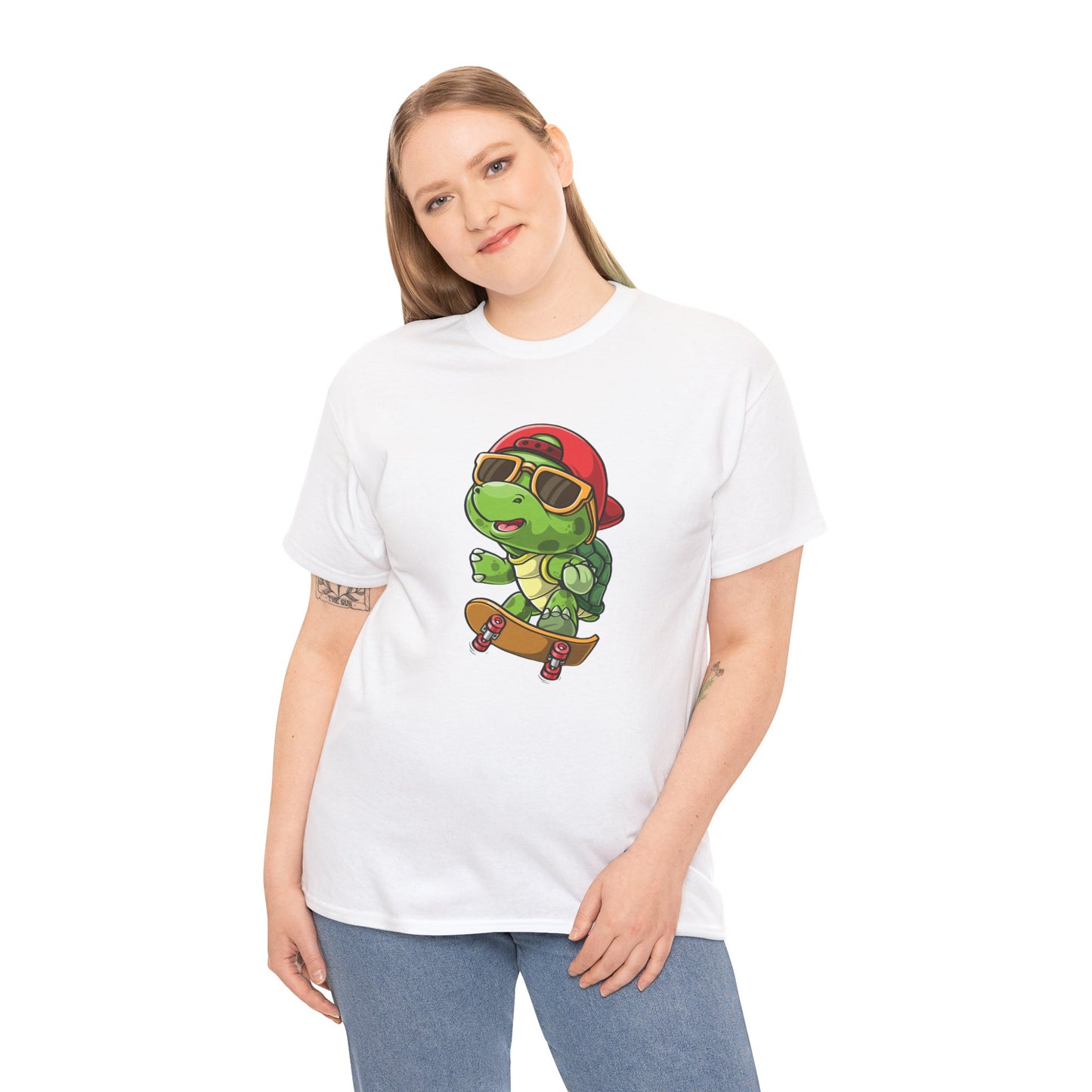 Princess Grace  Cool Skateboarding Turtle Unisex Heavy Cotton Tee