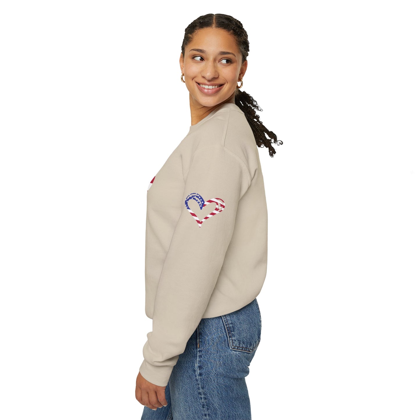 Princess Grace  Patriotic Heart Sweatshirt Unisex Heavy Blend Crewneck with Candy Cane Design