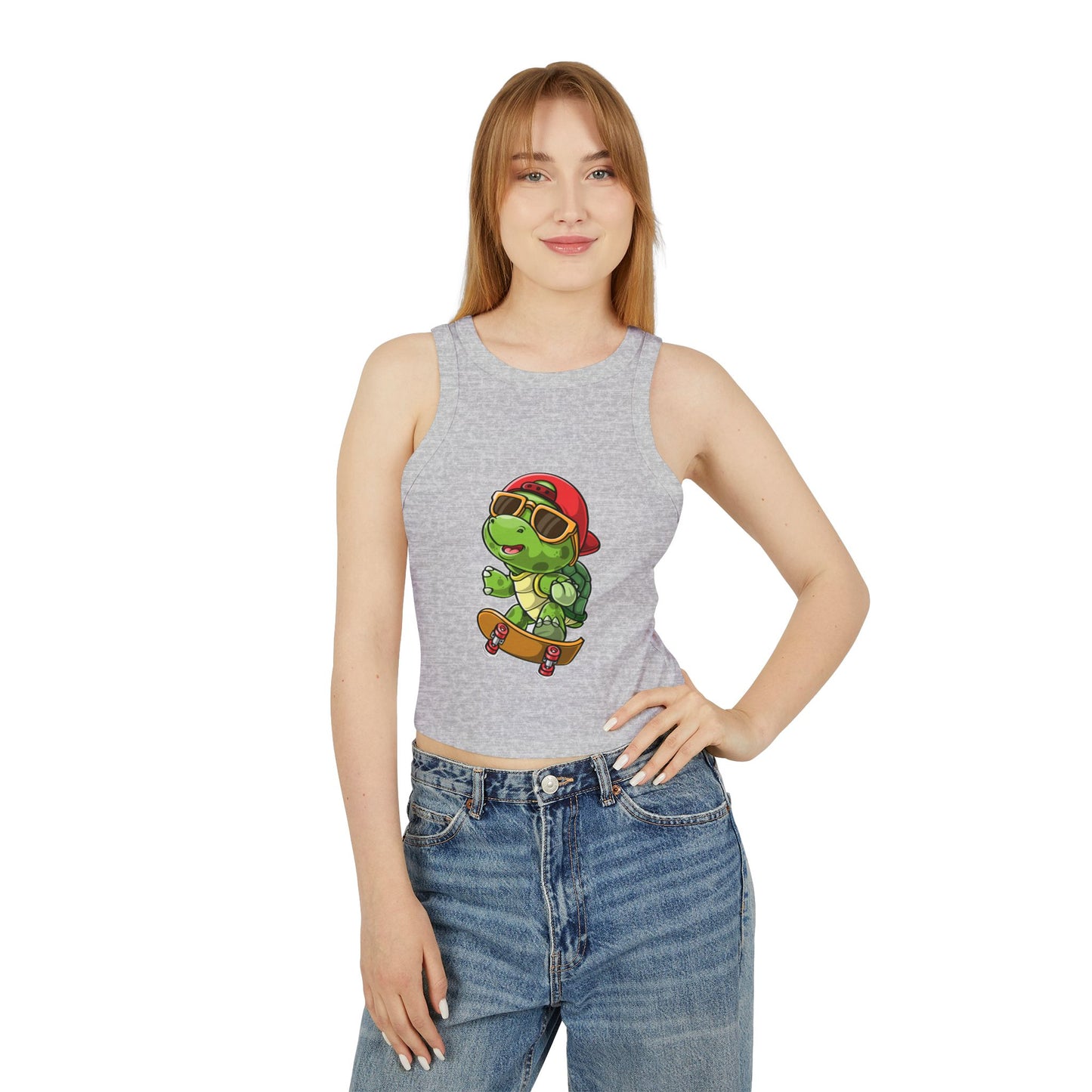 Princess Grace  Cool Skateboarding Turtle Women's Racer Tank Top  Cute Design for Summer Vibes