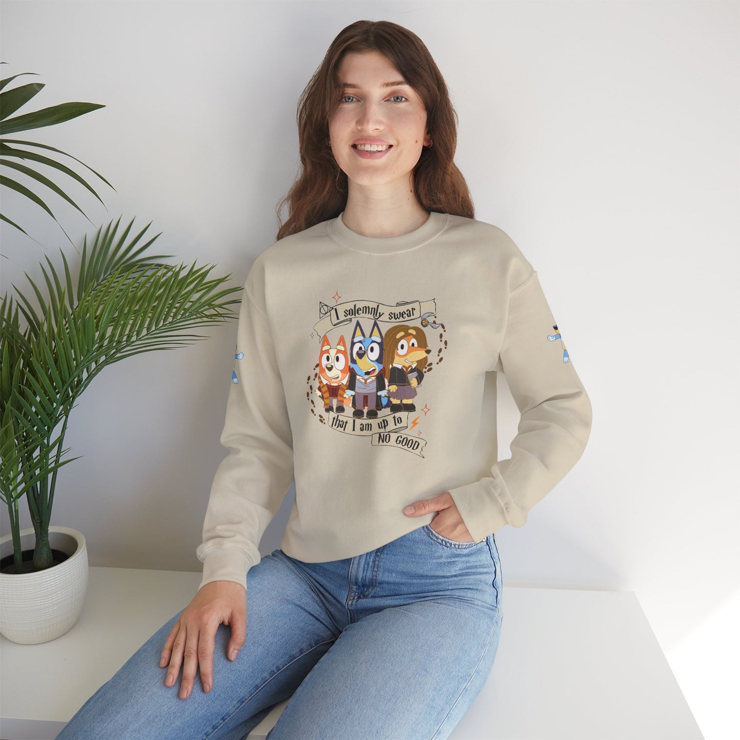 Princess Grace  Bluey  Unisex Funny Crewneck Sweatshirt  "I Solemnly Swear That I Am Up To No Good"  Perfect Gift for Family and Friends