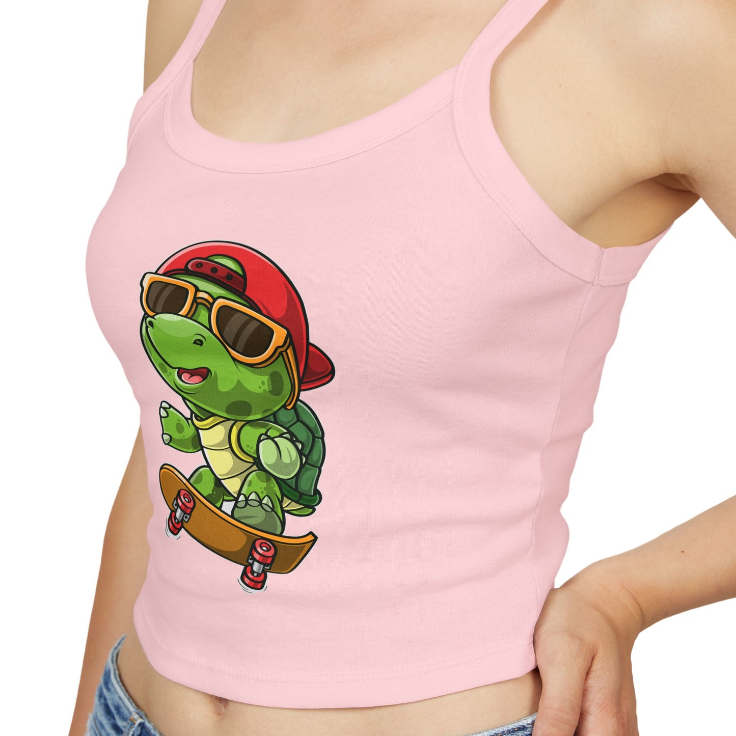 Princess Grace   Cute Cartoon Turtle Skateboarding Women's Spaghetti Strap Tank Top