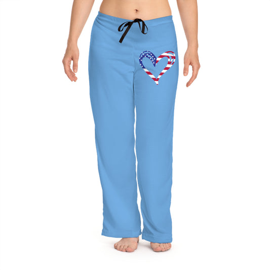 Princess Grace  Cozy Blue  Pajama Pants with Patriotic Heart Design