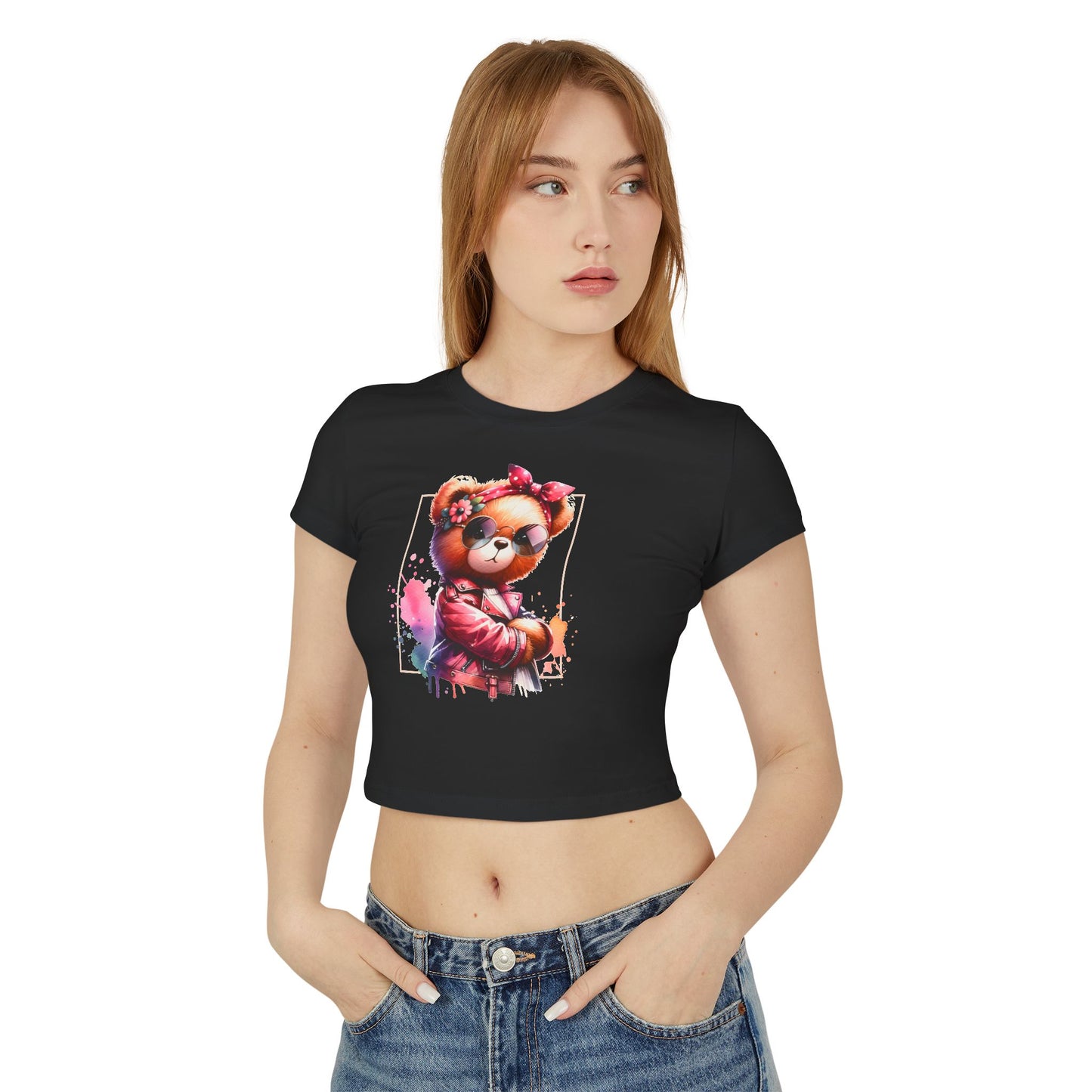 Princess Grace  Cute Bear Graphic Women's Baby Tee  Trendy Spring Fashion