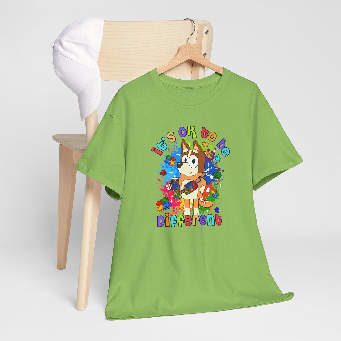 Princess Grace  Bluey Unisex Heavy Cotton Tee  "It's OK to Be Different" Colorful Graphic Tee