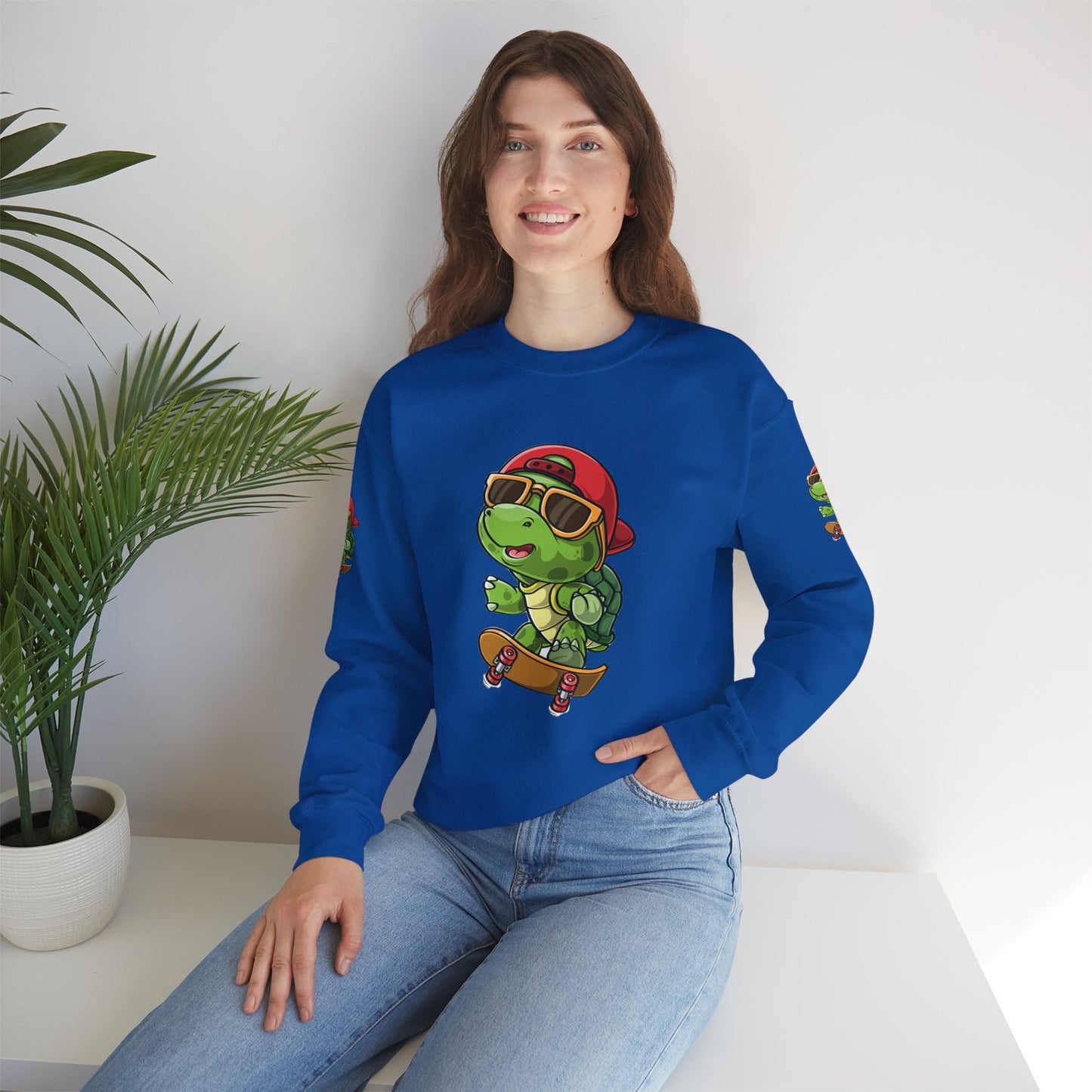 Princess Grace  Cool Turtle Skateboarding Crewneck Sweatshirt for Kids and Teens