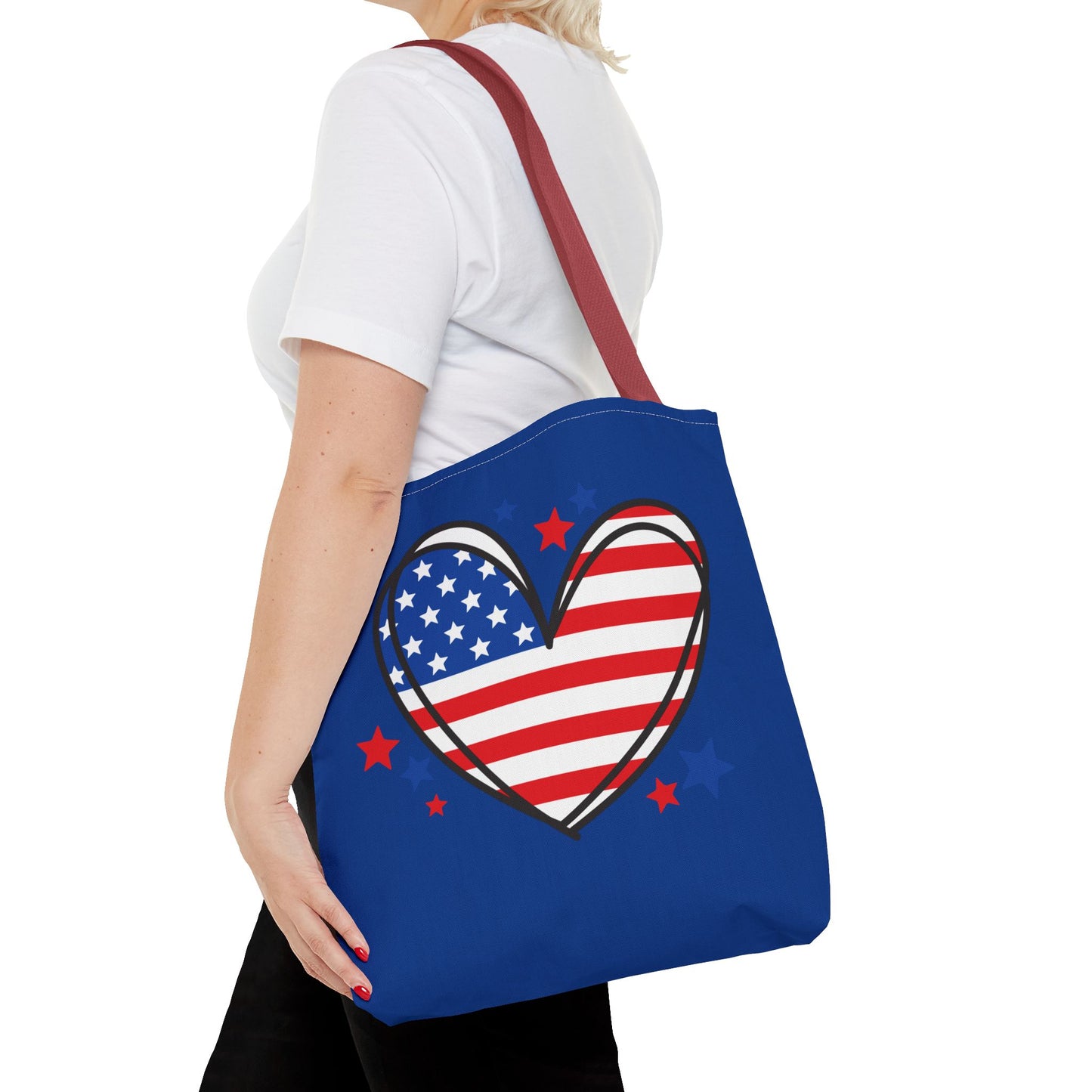 Princess Grace  Patriotic Heart Tote Bag USA Flag Design for Independence Day