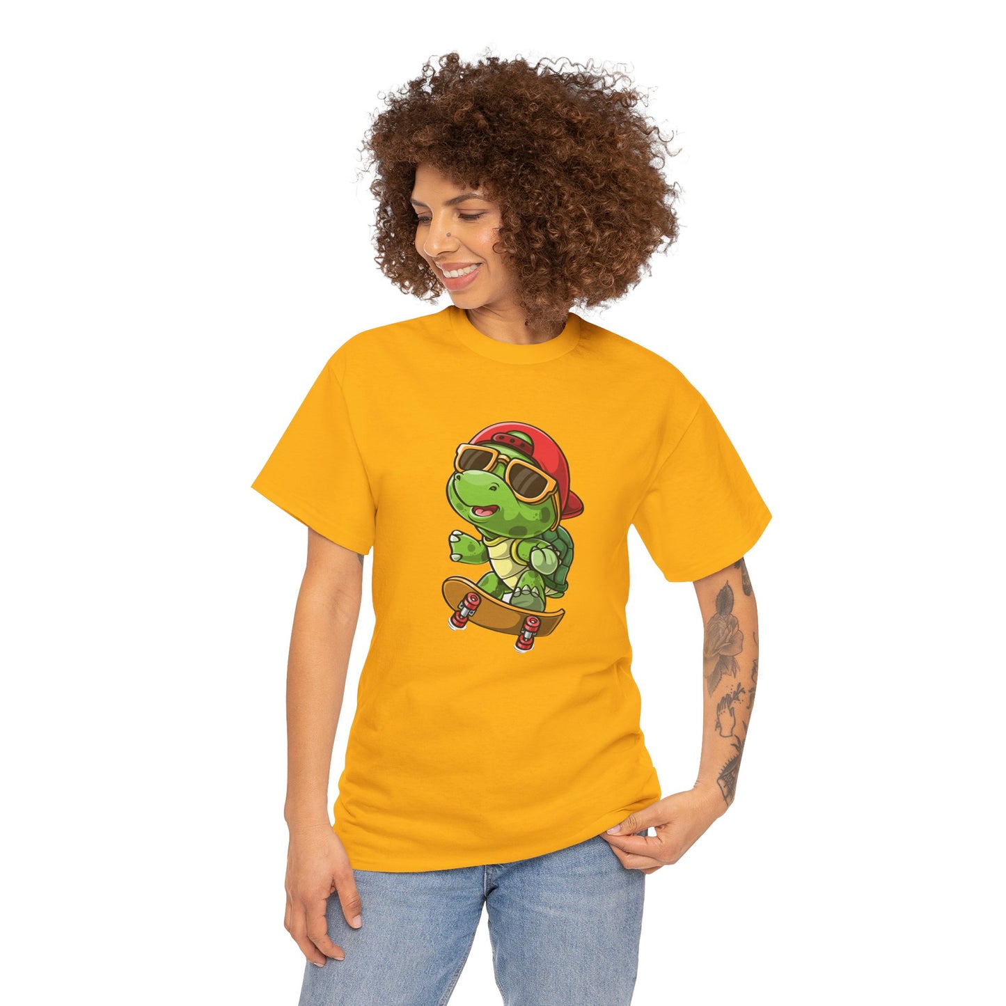 Princess Grace  Cool Skateboarding Turtle Unisex Heavy Cotton Tee