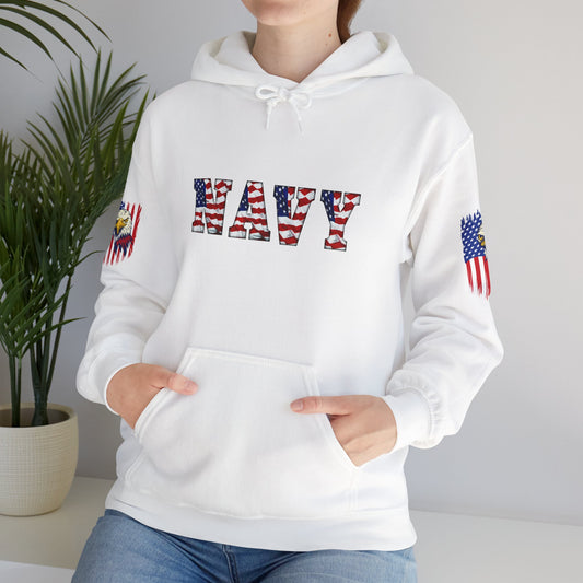 Princess Grace  Patriotic Eagle Navy Hoodie Unisex Heavy Blend Sweatshirt with Flags