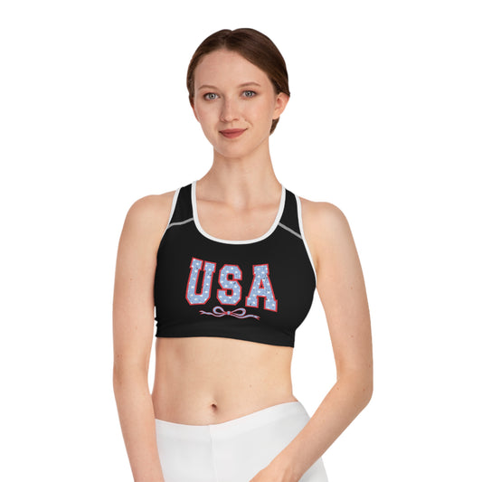 Princess Grace  Patriotic USA Sports Bra for Fitness and Active Wear