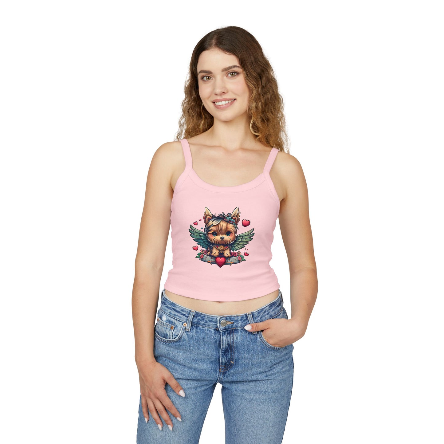 Princess Grace  Adorable Yorkie Angel Women's Spaghetti Strap Tank Top  Cute Dog Graphic