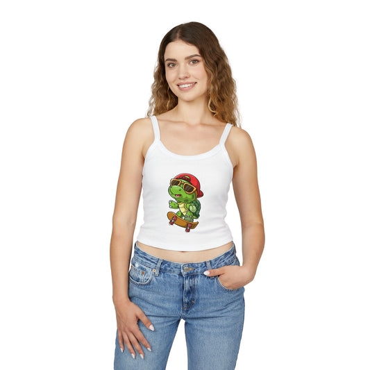 Princess Grace   Cute Cartoon Turtle Skateboarding Women's Spaghetti Strap Tank Top