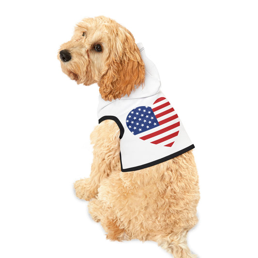 Princess Grace  Patriotic Pet Hoodie with Heart Design Perfect for Dog Lovers