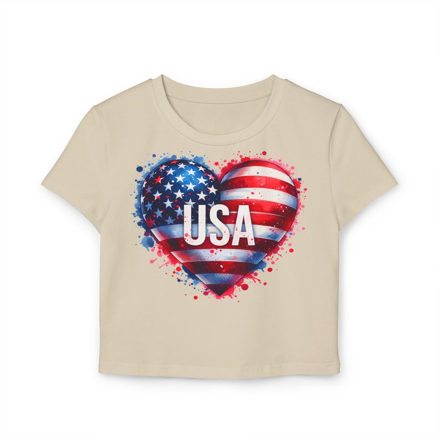 Princess Grace  USA Heart Women's Baby Tee  Patriotic Crop Top for Independence Day