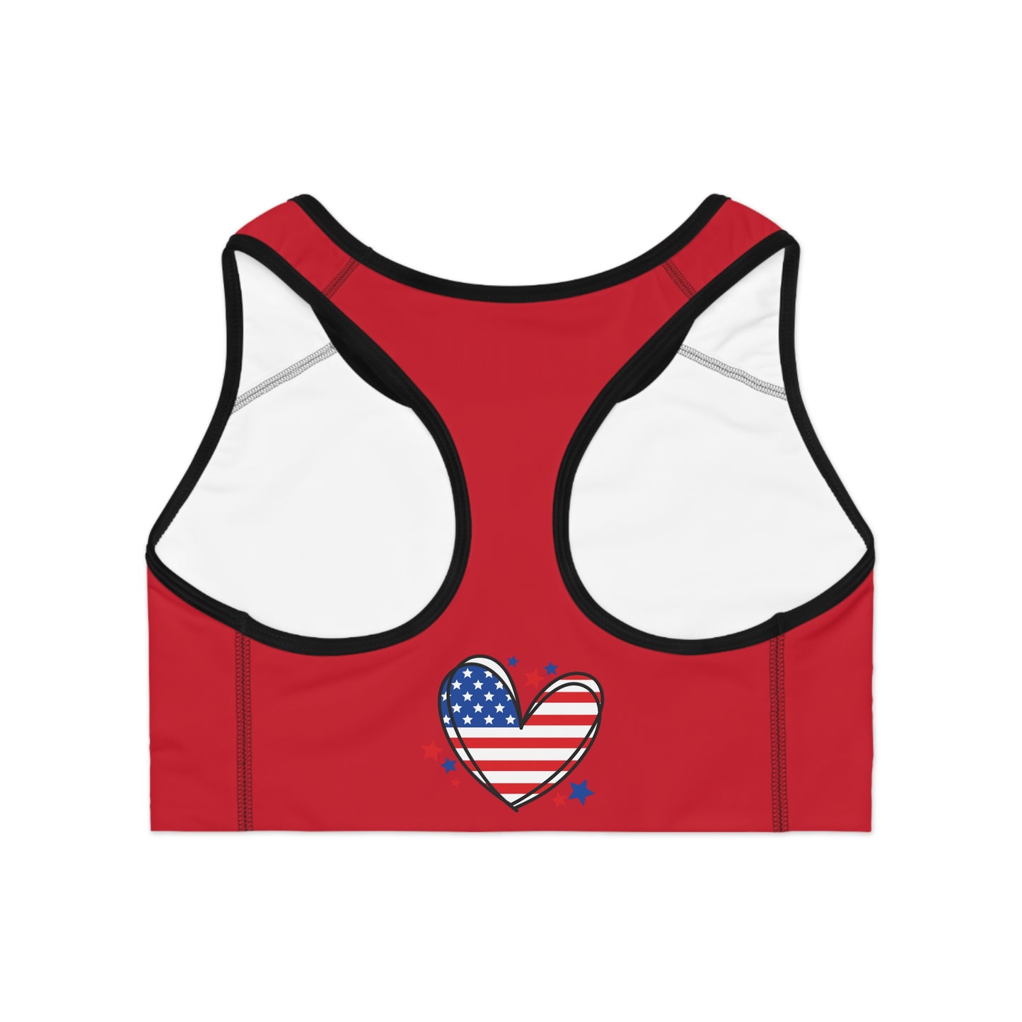 Princess Grace  Patriotic Love Sports Bra  Red Star-Heart Pattern for Active Lifestyle