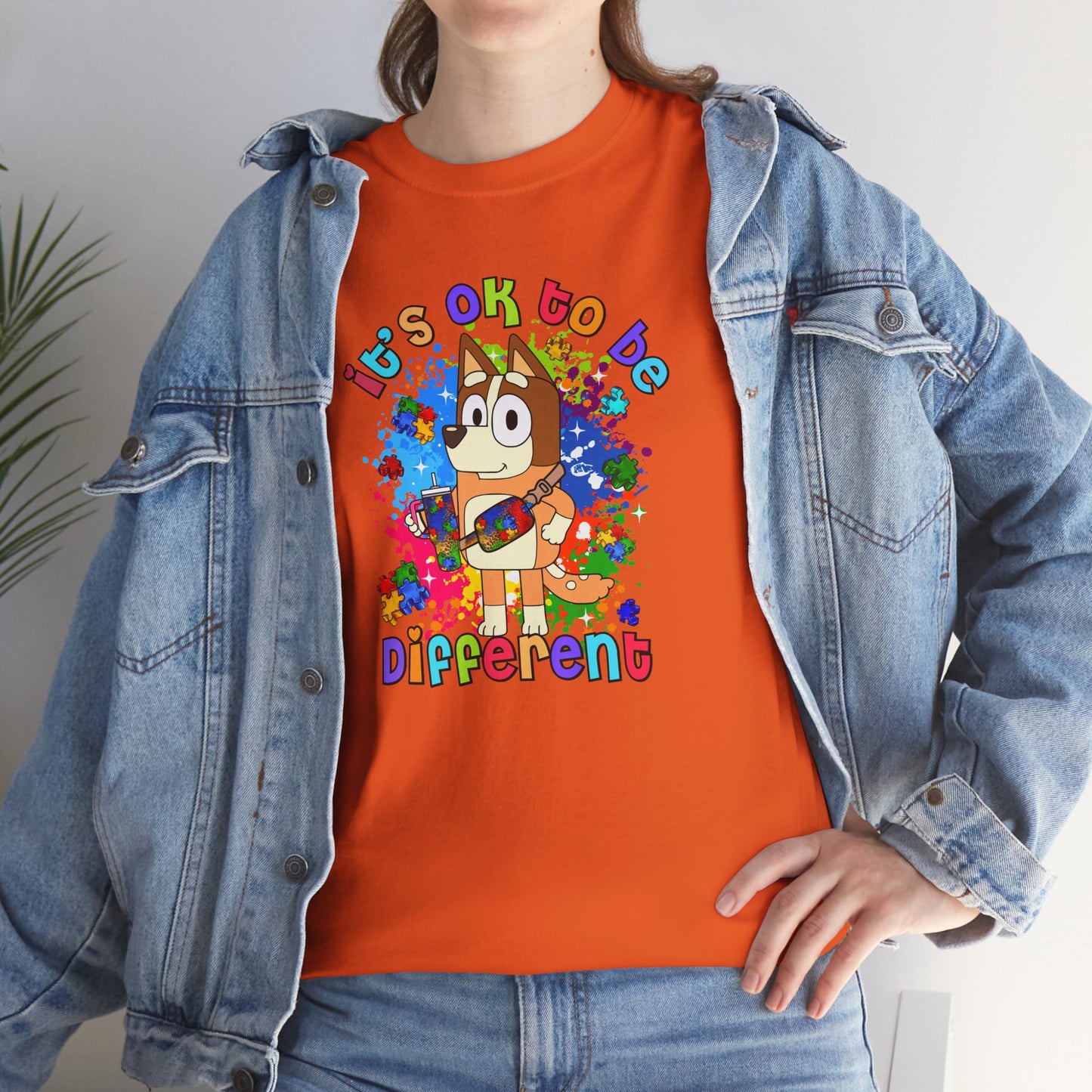 Princess Grace  Bluey Unisex Heavy Cotton Tee  "It's OK to Be Different" Colorful Graphic Tee