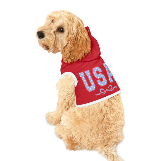 Princess Grace  USA Flag Pet Hoodie  Red Stylish Dog Apparel for Patriotic Occasions