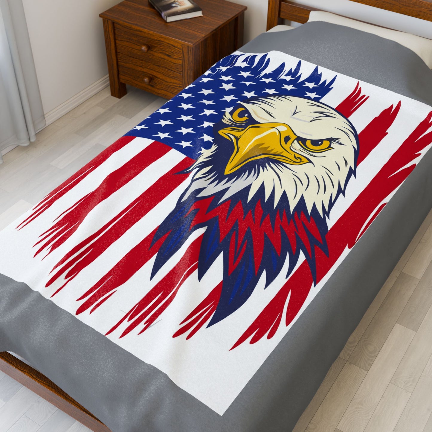 Princess Grace  Eagle USA Velveteen Plush Blanket  Patriotic Home Decor