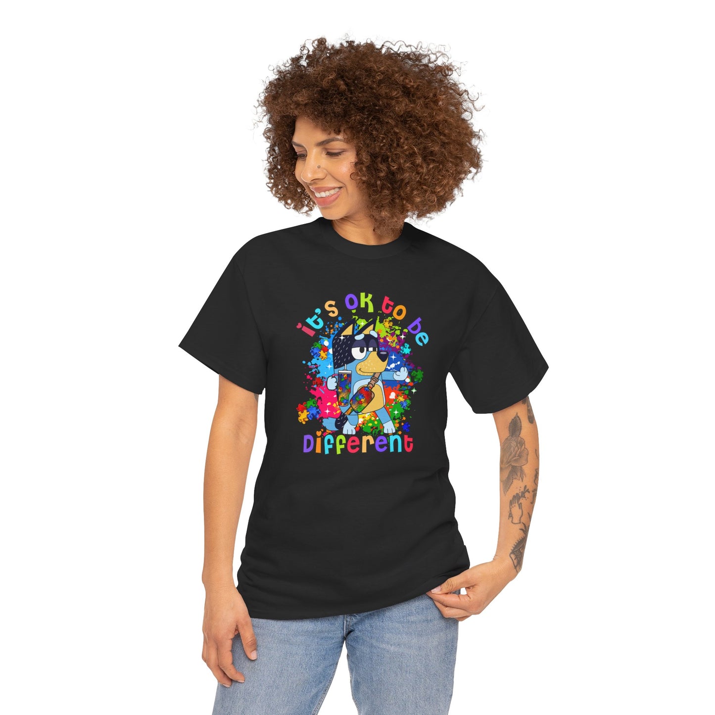 Princess Grace  Bluey  Unisex Heavy Cotton Tee  "It's OK to Be Different" - Colorful Graphic T-Shirt for Self-Expression