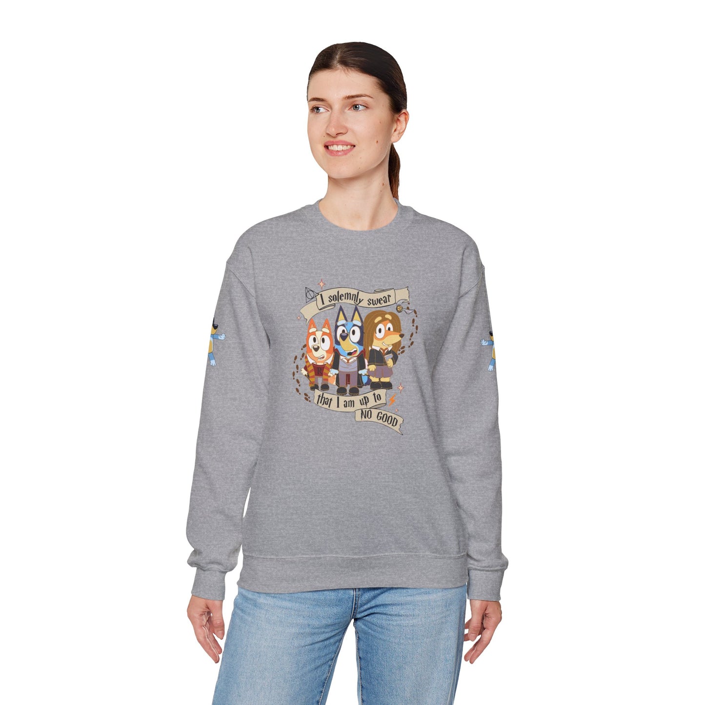 Princess Grace  Bluey  Unisex Funny Crewneck Sweatshirt  "I Solemnly Swear That I Am Up To No Good"  Perfect Gift for Family and Friends