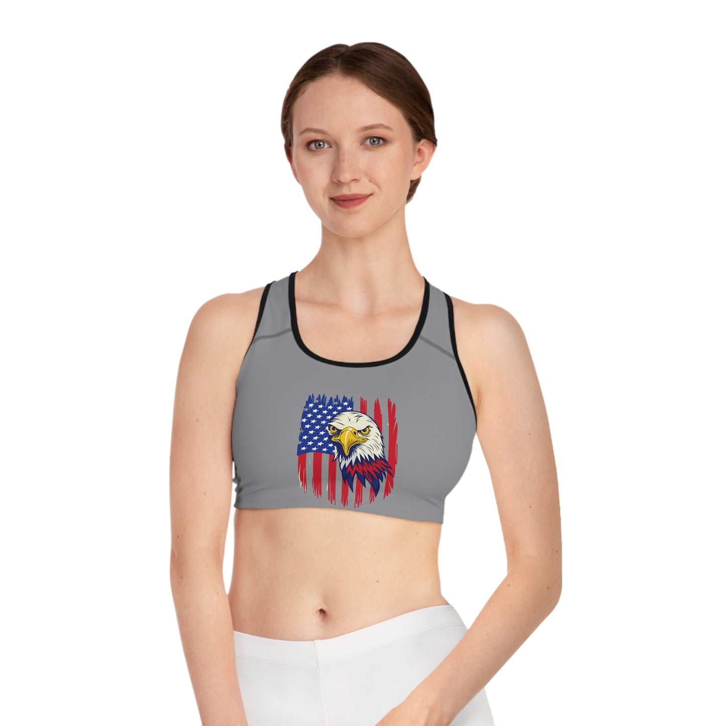 Princess Grace  USA Eagle Sports Bra  Patriotic Workout Top for Active Women