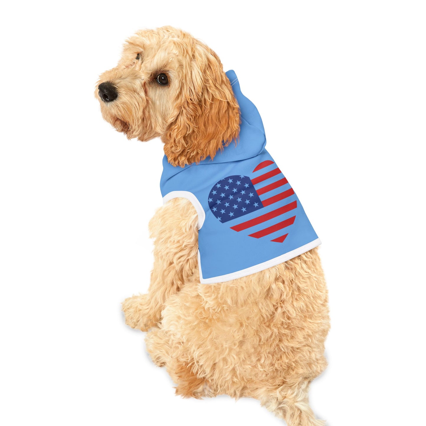 Princess Grace  Patriotic Pet Hoodie with Heart Design Perfect for Holidays & Celebrations