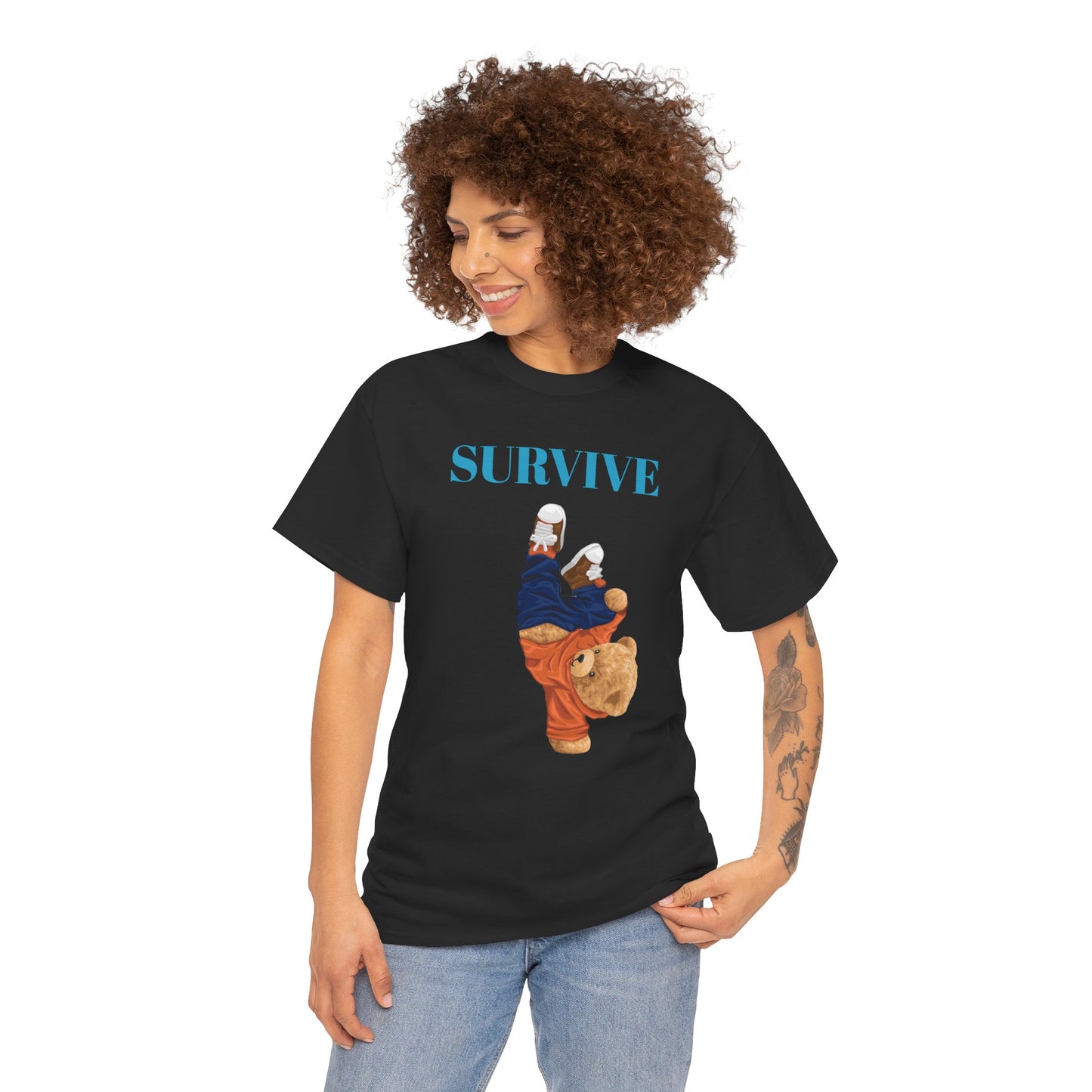 Princess Grace  Survive Bear Graphic Unisex Heavy Cotton Tee Casual Streetwear Tee for Everyday Adventures