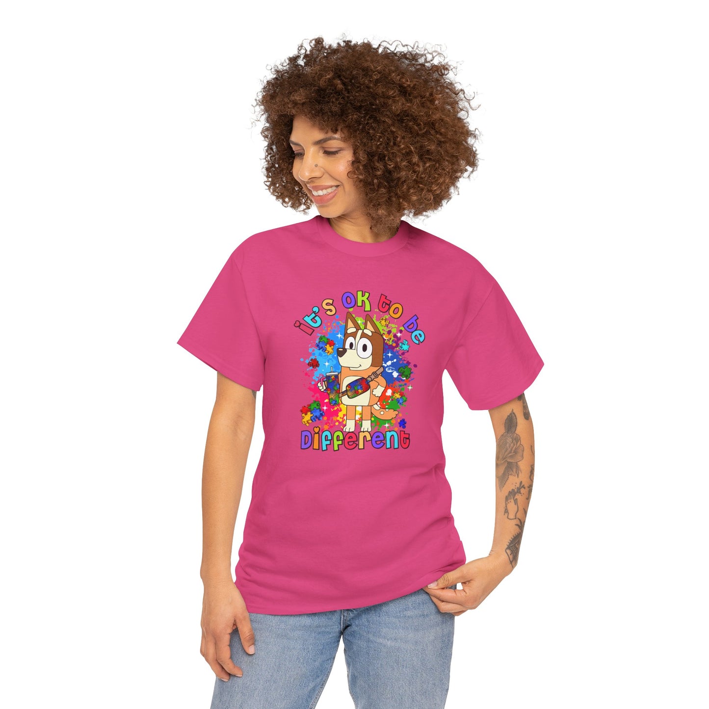 Princess Grace  Bluey Unisex Heavy Cotton Tee  "It's OK to Be Different" Colorful Graphic Tee