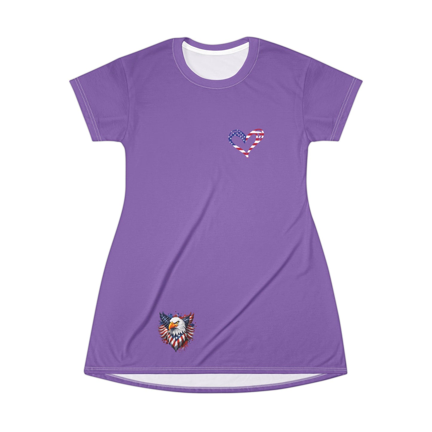 Princess Grace  Patriotic Heart T-Shirt Dress  Summer Style for Independence Day