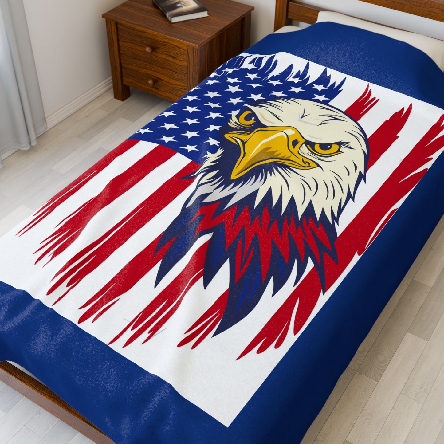 Princess Grace  Patriotic Eagle Velveteen Plush Blanket Cozy Americana Decor