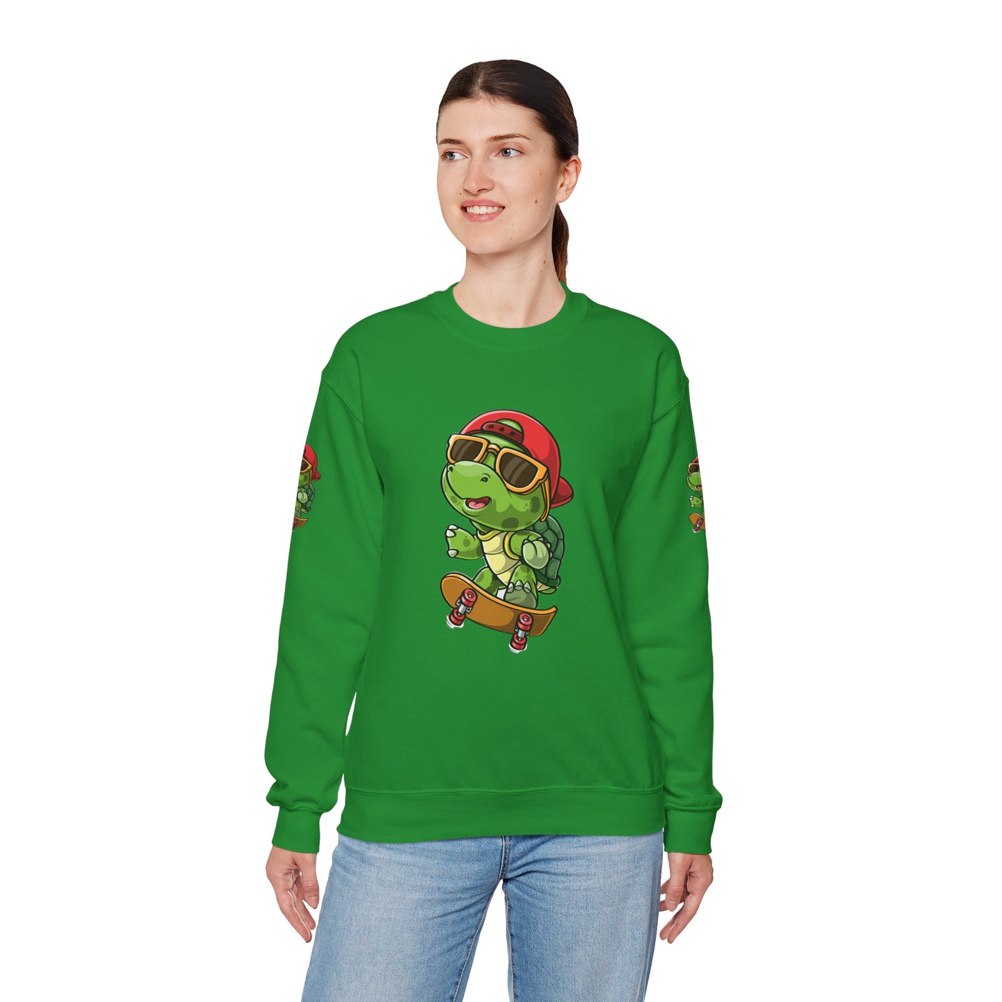 Princess Grace  Cool Turtle Skateboarding Crewneck Sweatshirt for Kids and Teens