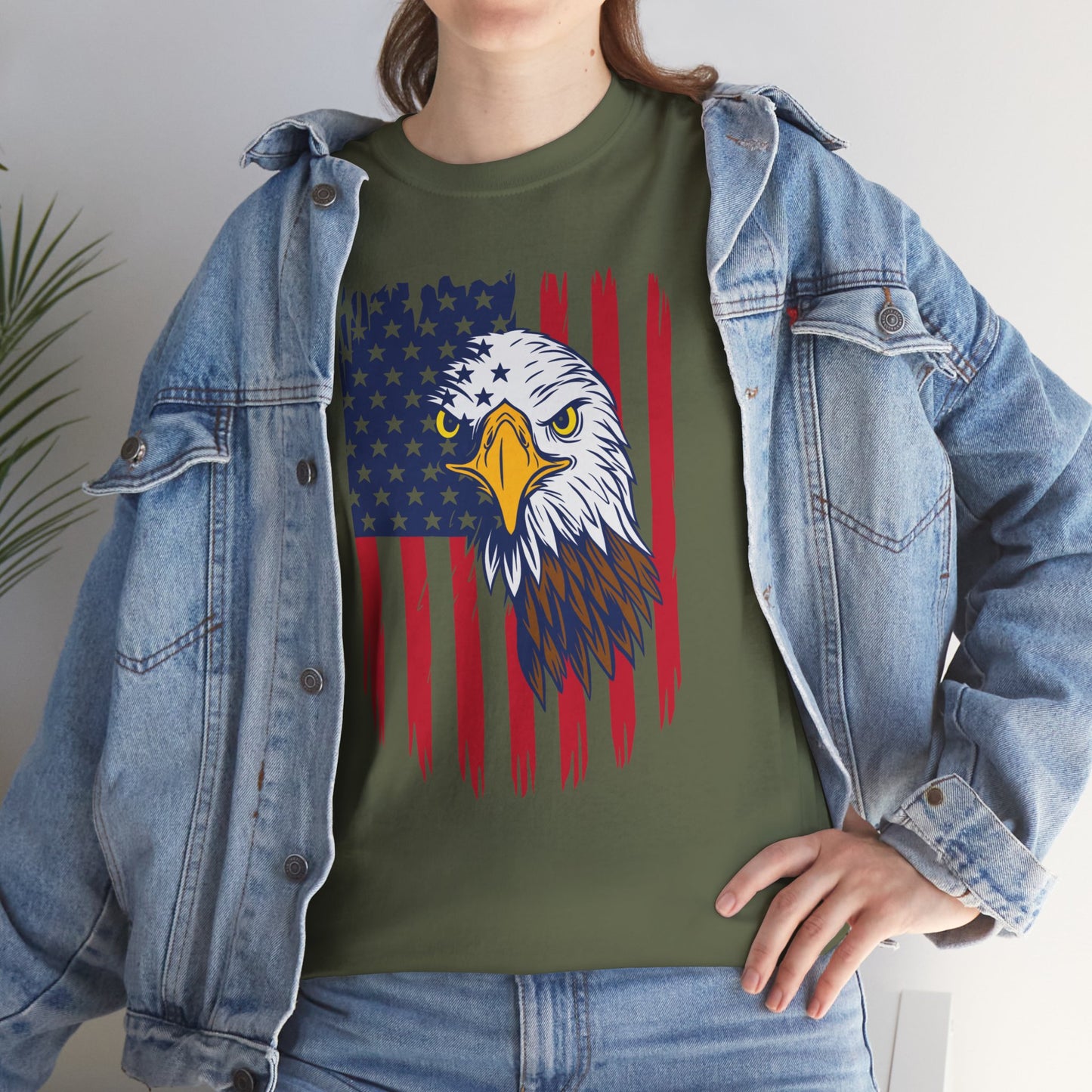 Princess Grace  Eagle & American Flag Unisex Heavy Cotton Tee   Patriotic Apparel for All Occasions