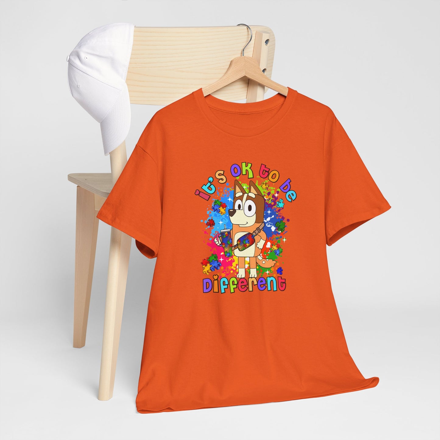 Princess Grace  Bluey Unisex Heavy Cotton Tee  "It's OK to Be Different" Colorful Graphic Tee