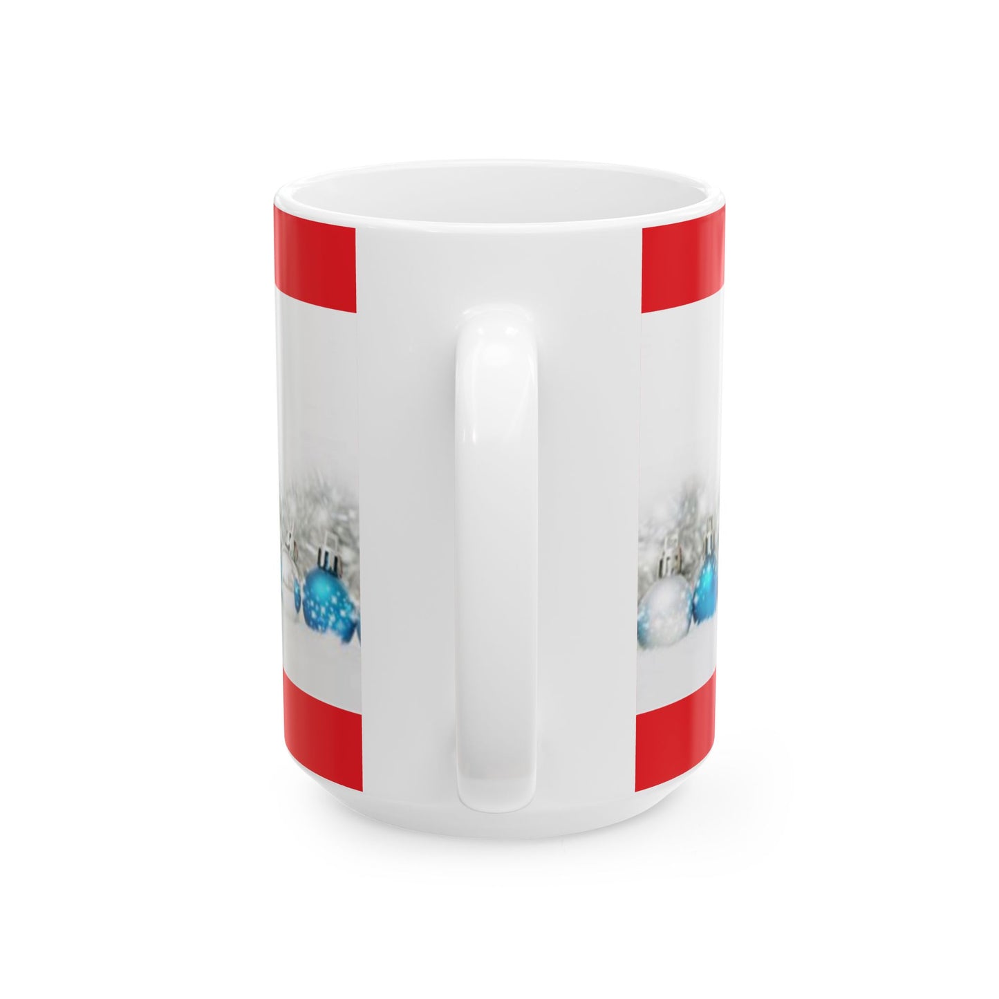 Princess Grace Festive Ceramic Mug with Holiday Ornaments Design  Perfect for Christmas Tea or Coffee