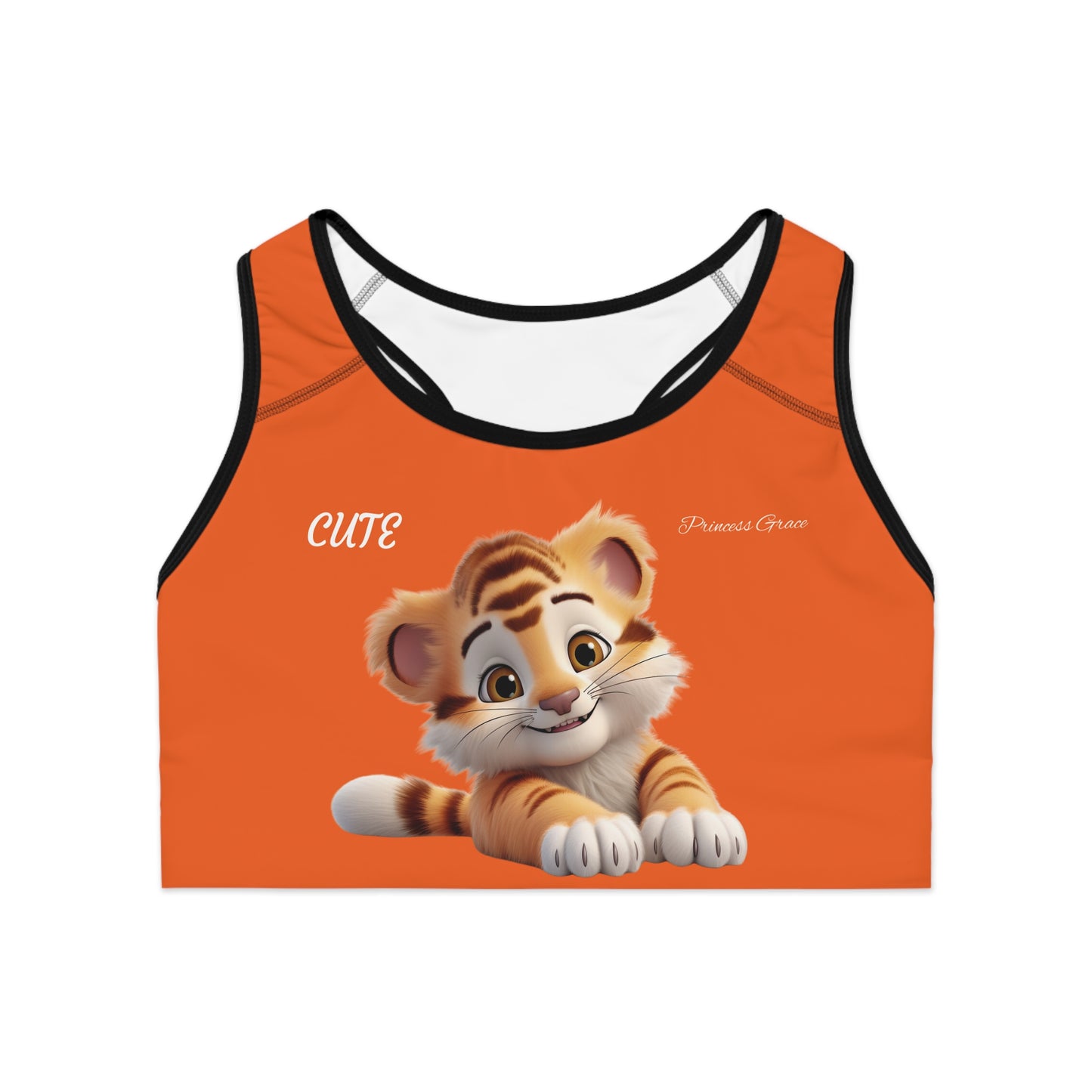 Princess Grace  Cute Tiger Print Sports Bra  Perfect for Active Wear & Animal Lovers