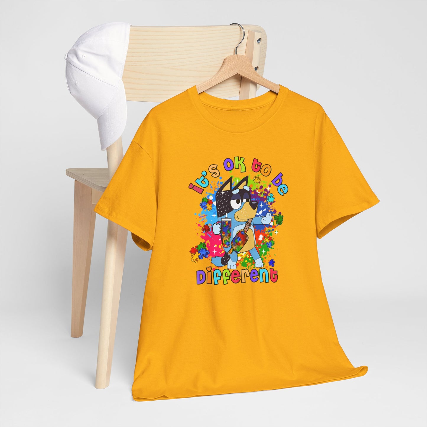 Princess Grace  Bluey  Unisex Heavy Cotton Tee  "It's OK to Be Different" - Colorful Graphic T-Shirt for Self-Expression
