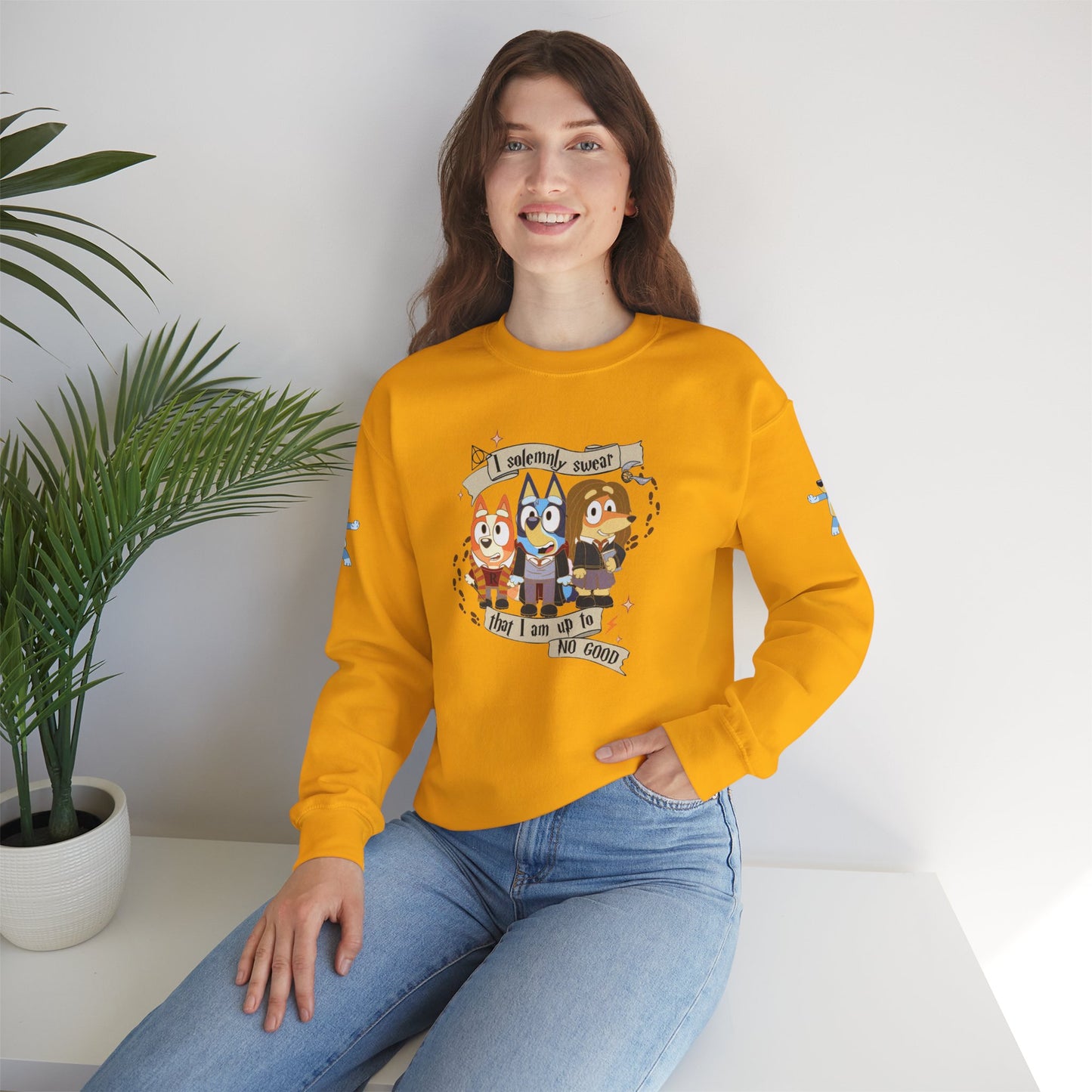 Princess Grace  Bluey  Unisex Funny Crewneck Sweatshirt  "I Solemnly Swear That I Am Up To No Good"  Perfect Gift for Family and Friends